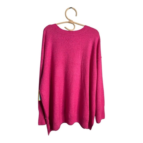 CeCe Hot Pink Drop Shoulder Crewneck Slouchy Rhinestone Stud Sweater 3X NEW - Picture 4 of 14